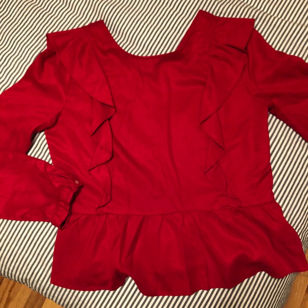 Red Zara Peplum Top with Ruffles
